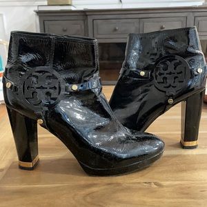 Tory Burch black patent leather booties